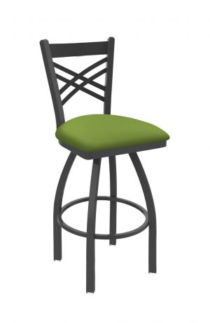 Holland Bar Stool's Catalina #820 Swivel Barstool with Back, in Pewter metal finish and Green vinyl