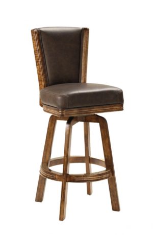 Darafeev's 915 Brown Wood Swivel Bar Stool with Back and Leather Seat Upholstery