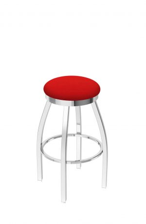 Holland's Misha #802 Backless Swivel Stool in Chrome Metal Finish and Red Seat Cushion
