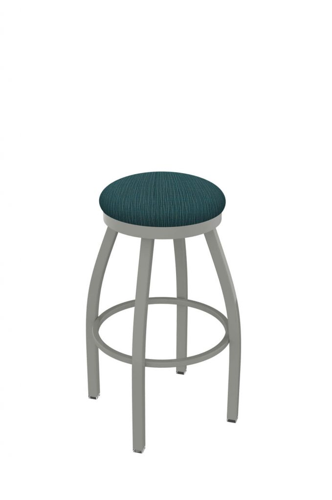 Holland's Misha #802 Backless Swivel Stool in Nickel Metal Finish and Teal Seat Cushion