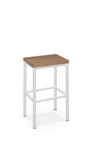 Amisco's Bradley Modern White Backless Stool with Natural Wood Seat