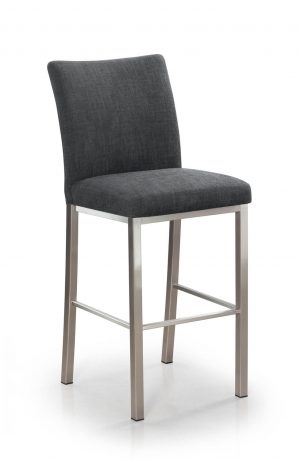 Trica's Biscaro Modern Bar Stool in Brushed Steel and Charcoal Seat and Back Cushion