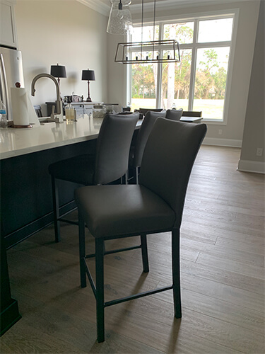 Trica's Biscaro Modern Upholstered Barstools in Gray in Modern Black & White Kitchen