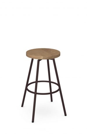 Amisco's Hans Backless Metal Swivel Bar Stool in Bronze with Wood Seat