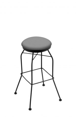 Holland's 3020 Backless Swivel Barstool in Black Metal Finish and Grey Vinyl Seat