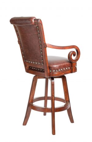 Darafeev's Pizarro Wood Upholstered Swivel Bar Stool with Arms, Nailhead Trim, and Button-Tufted Back - View of Back
