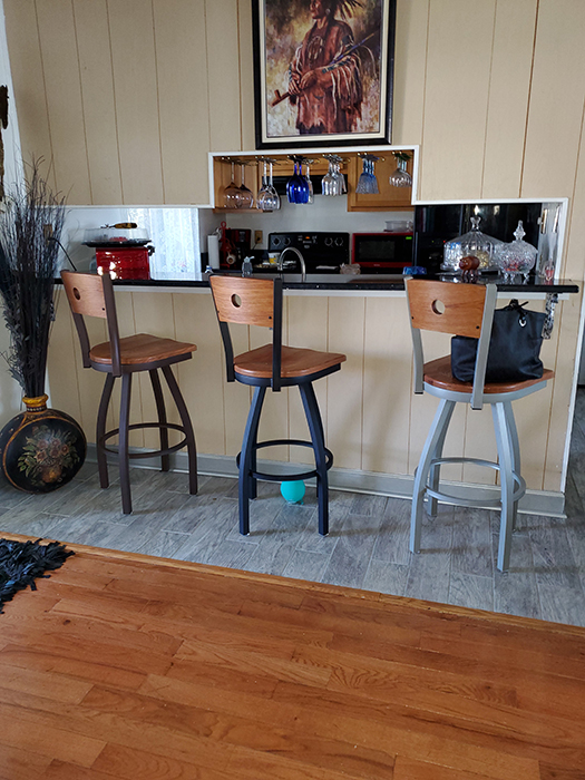 Holland's Voltaire Swivel Wood Metal Barstool in Traditional Kitchen