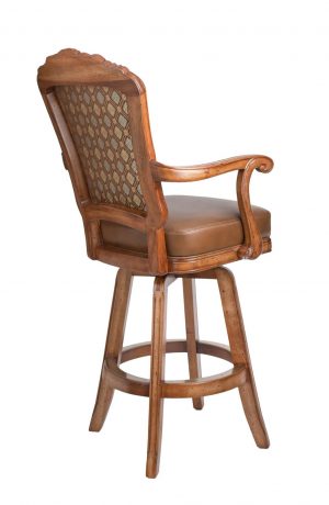 Darafeev's Centurion Wood Upholstered Swivel Bar Stool with Arms - View of Back