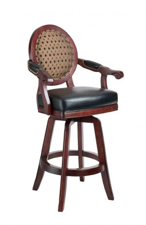 Darafeev's Chantal Wood Bar Stool with Padded Nailhead Trim Arms, Oval Round Back, and Seat Cushion