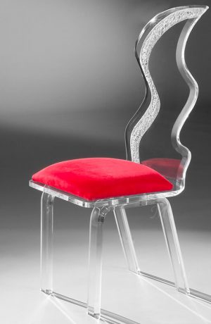 Muniz Glacier Clear Acrylic Modern Dining Chair with Red Seat Cushion - Side View