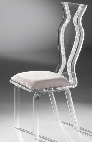 Muniz Monaco Clear Acrylic Modern Dining Chair with Zig Zag Back Design and Seat Cushion - Side View