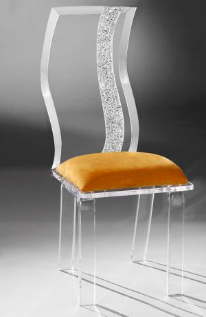 Muniz Wave Clear Acrylic Modern Dining Chair with Tall Back and Seat Cushion