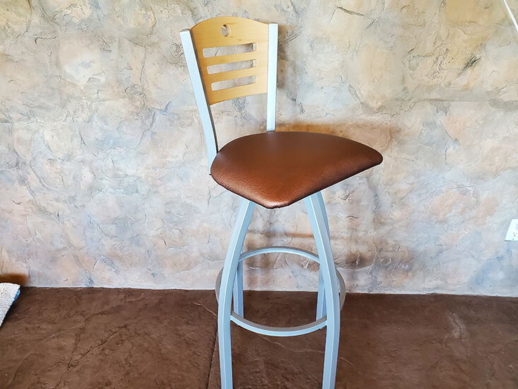 Holland's Voltaire Swivel Extra Tall Bar Stool in Nickel Metal Finish, Wood Back, and Seat Cushion