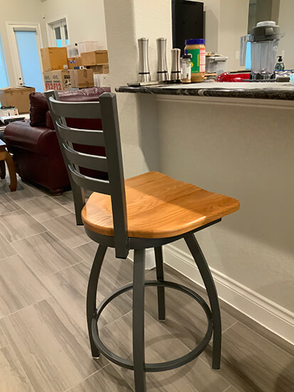 Holland's Jackie XL Swivel Stool in Pewter and Oak Medium with Ladder Back in Customer's Kitchen