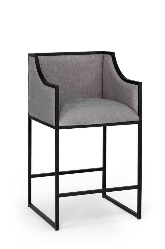 Wesley Allen's Mila Upholstered Metal Framed Bar Stool with Back and Arms
