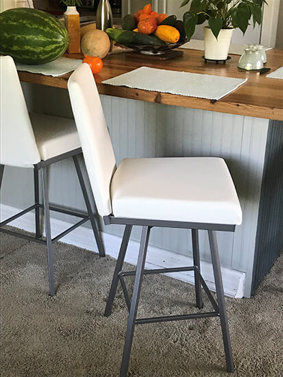 Amisco's Linea Modern Gray and White Swivel Bar Stool with Back in Customer Kitchen