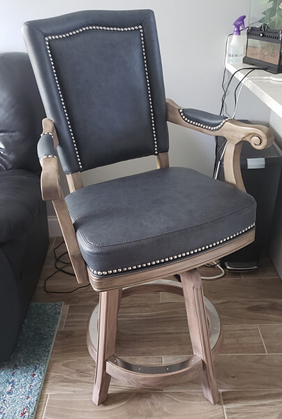 Darafeev's Marsala Traditional Swivel Counter Stool in Blue Leather, Nailhead Trim, and With Arms