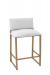Wesley Allen's Franklin Stationary Upholstered Barstool with Gold Metal Sled Base and White Seat and Back Cushion