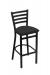 Holland's Jackie #400 Stationary Barstool with Back in Black Metal Finish and Charcoal Seat Cushion