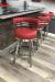 Wesley Allen's Miramar Swivel Barstools in Stainless Steel with Round Curved Back and Seat in Red Vinyl - Shown in Modern Basement Bar