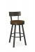 Amisco's Lauren Dark Brown Metal Swivel Bar Stool with Low Back and Toasty Wood Seat