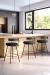 Amisco's Costa Modern Black Swivel Bar Stools with Low Back in Minimal Modern Black and Brown Kitchen