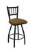 Holland's Contessa Big and Tall Swivel Bar Stool with Vertical Slats on Back in Black Metal Finish and Canter Saddle brown vinyl seat cushion