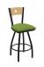 Holland's #830 Voltaire XL Big and Tall Barstool with Back - In Black Metal Finish, Natural Maple Wood Back, and Green Seat Cushion